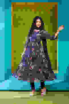 Indigo Polyester Anarkali Suit Set image number 6