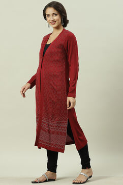 Maroon Acrylic Straight Yarndyed Kurta image number 3