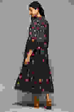 Black Cotton Straight Printed Kurta image number 3