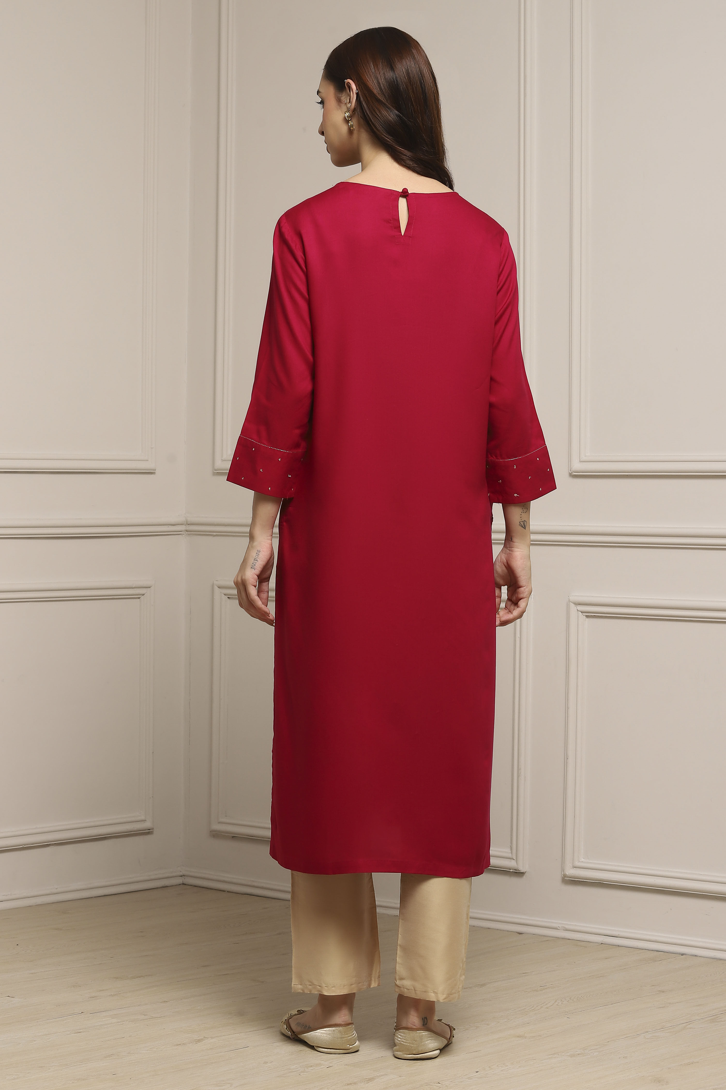 Pink Viscose Rayon Straight Dyed Kurta image number 3