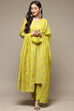 Florescent Green Cotton Blend Layered Kurta Palazzo Suit Set image number 5