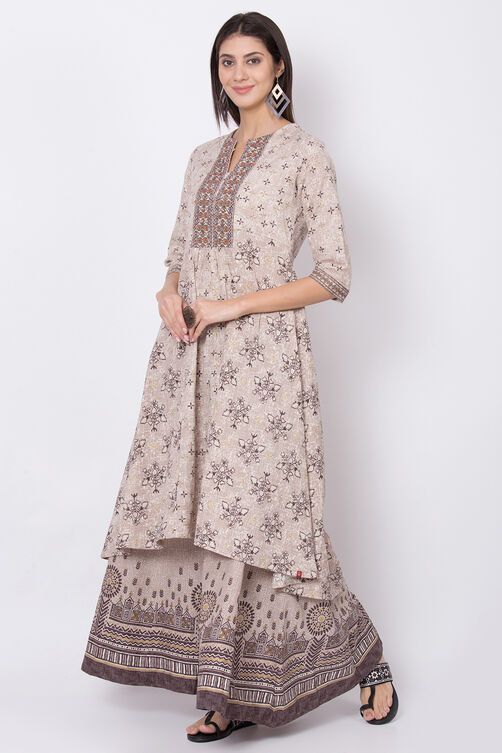Marine Blue Cotton Blend A-Line Printed Kurta image number 2