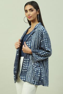 Indigo Viscose Straight Printed Jacket image number 3