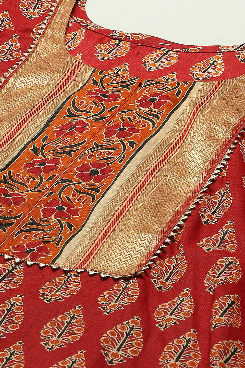 Red Cotton Unstitched Suit Set image number 2