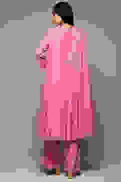 Pink Cotton Gathered Kurta Palazzo Suit Set image number 4