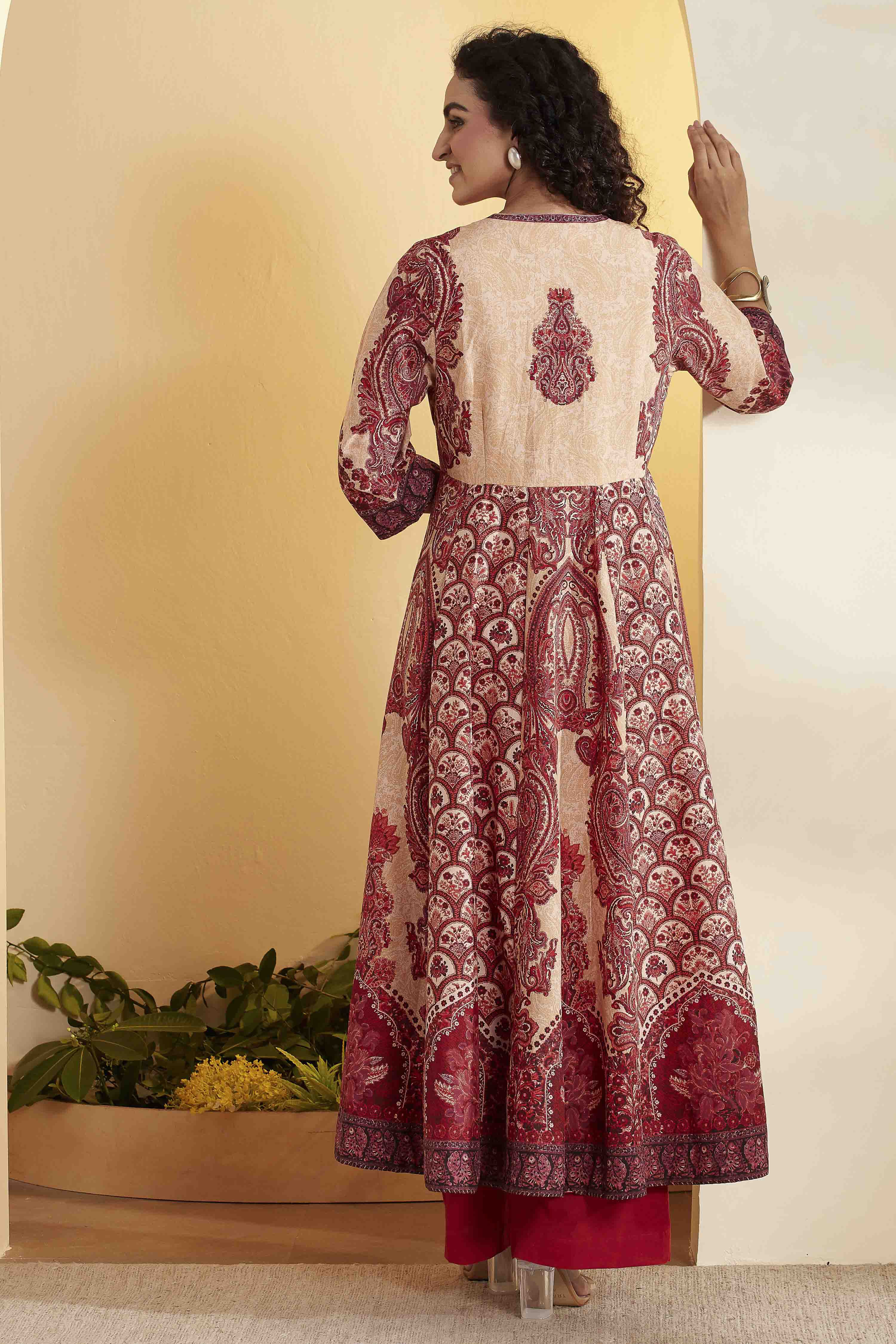 Rust Cotton Anarkali Kurta Pants Set image number 5