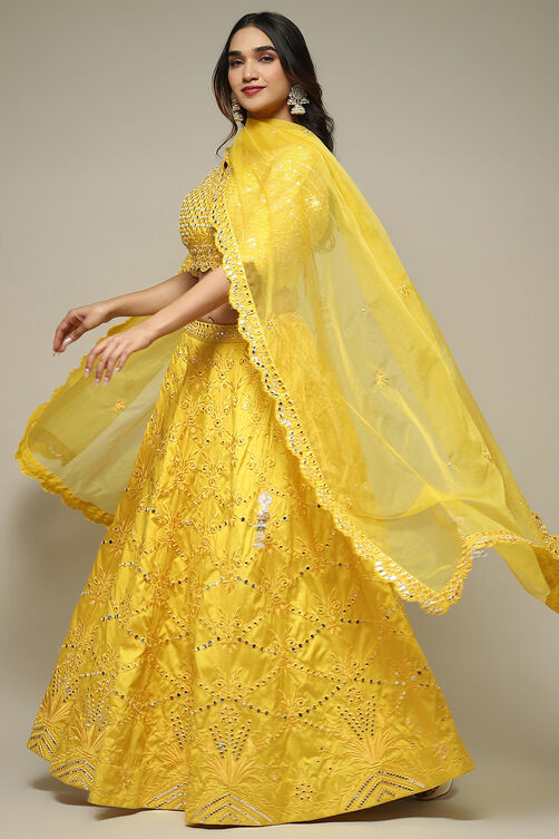 Yellow Viscose Embroidered Lehenga Set image number 7