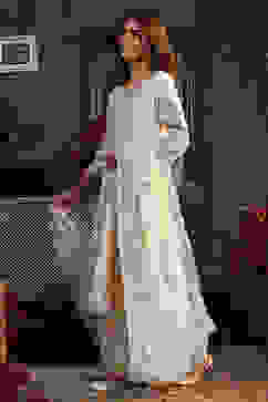 Off-White Cotton Silk Embroidered Kalidar Suit Set image number 3