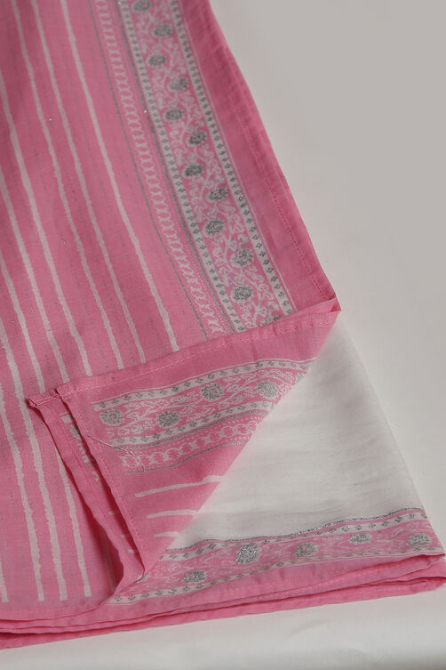 Light Pink Cotton Flared Kurta Churidar Suit Set image number 2