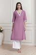 Blue Cotton Lace Trim Straight Kurta image number 5