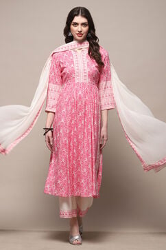 White Pink Rayon Gathered Suit Set image number 0