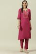 Navy Solid LIVA Straight Kurta Slim Pant Suit Set image number 0