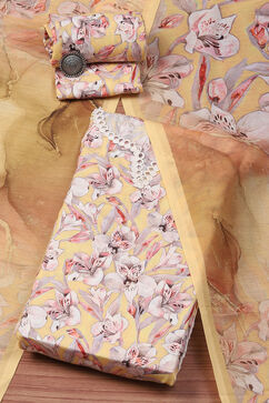 Yellow Cotton Blend Digital Print Unstitched Suit Set image number 0