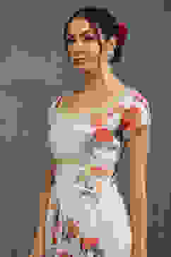 Rohit Bal Cream-Colored Silk Chanderi Floral Printed Anarkali Suit Set image number 1