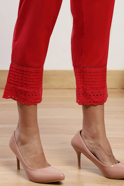 Red Cotton Solid Pant image number 6