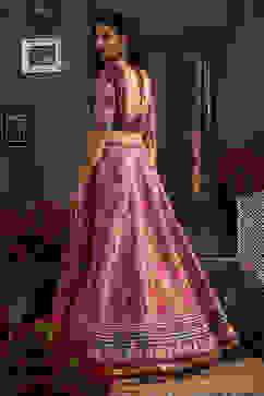 Purple Hand Embroidered Flared Lehenga Set image number 3