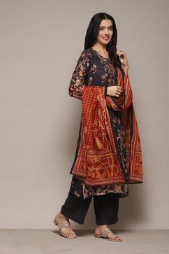 Charcoal Cotton Straight Kurta Palazzo Suit Set image number 6