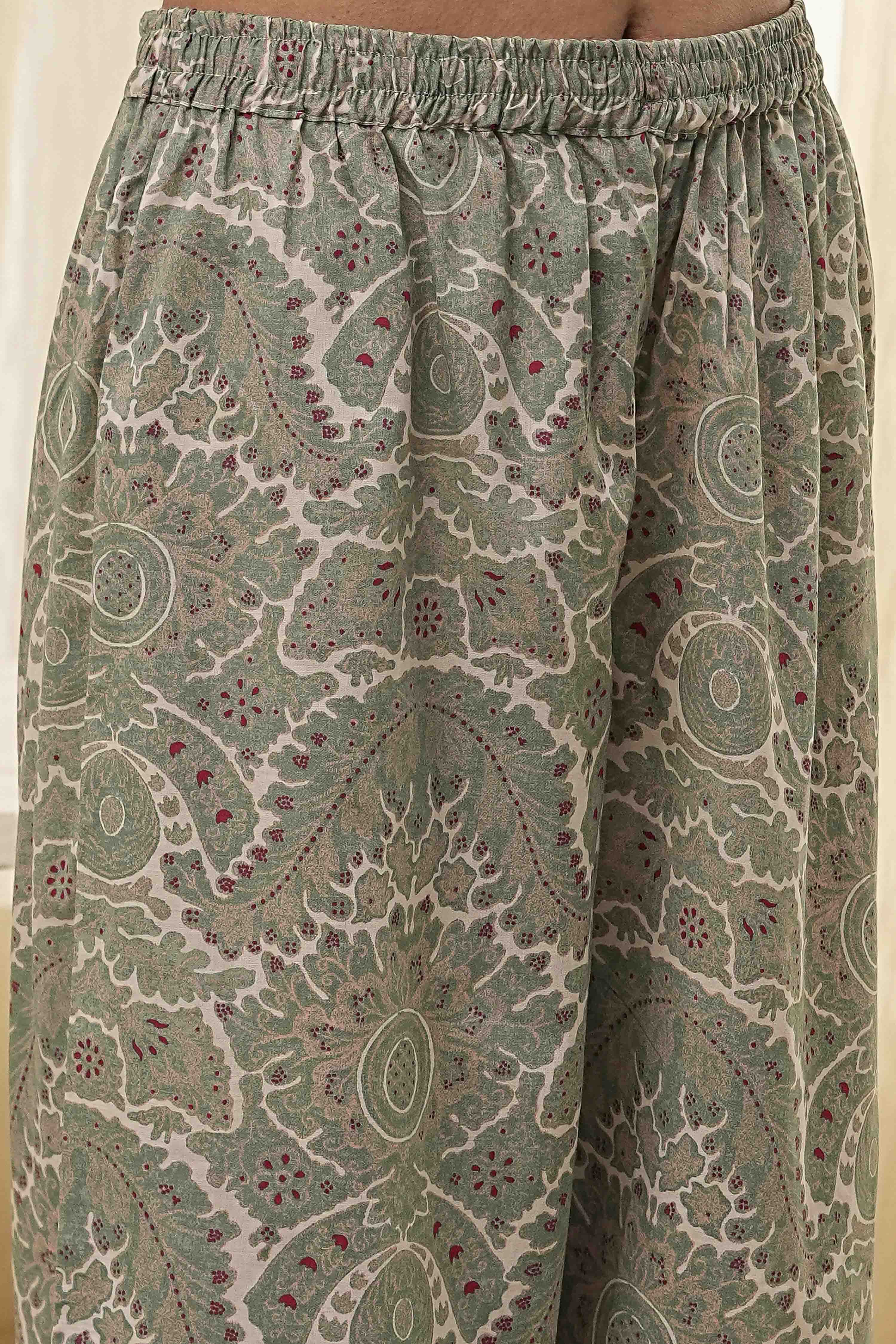 Green Cotton Printed Anarkali Suit Set image number 2