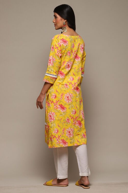 Pink Cotton Straight Printed Kurta image number 4