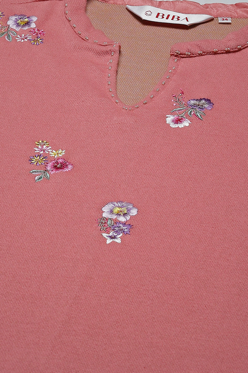 Peach Acrylic Straight Yarndyed Kurta image number 5