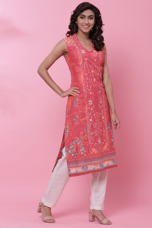 Fuchsia Cotton Straight Kurta image number 3