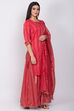 Red Cotton Straight Kurta Sharara Suit Set image number 3