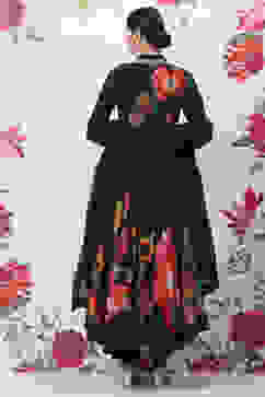 Rohit Bal Black Cotton Silk Anarkali Printed Suit Set image number 4