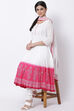 White And Blue Cotton Anarkali Kurta Churidar Suit Set image number 0