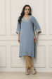 Powder Blue Viscose Rayon Straight Solid Kurta