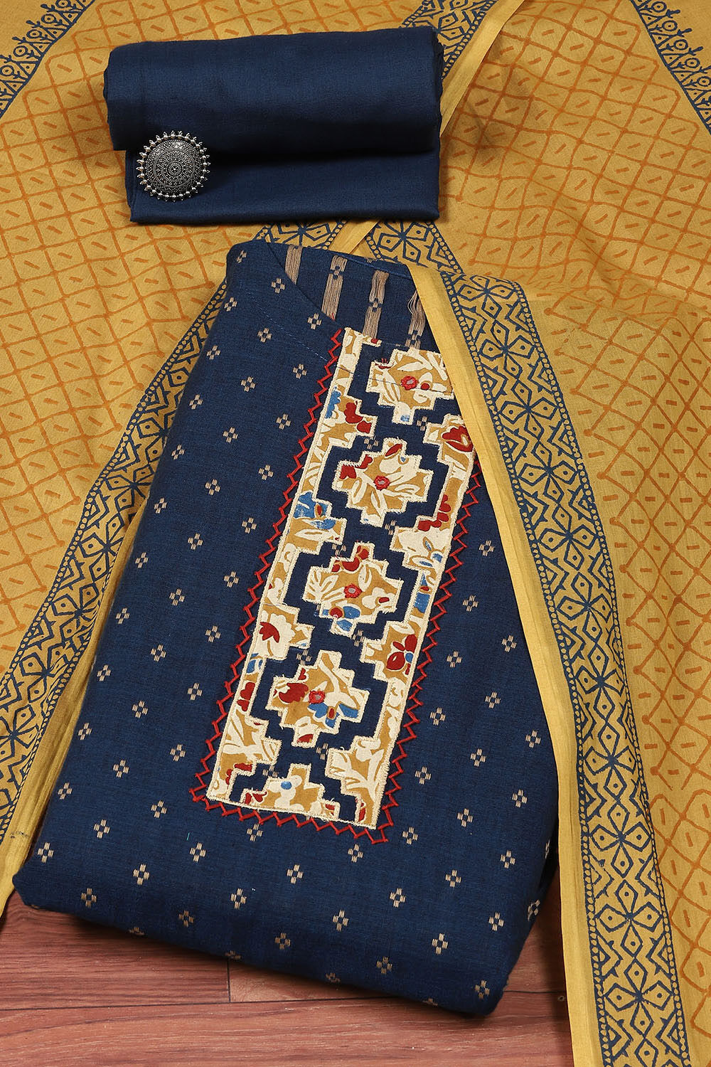 Blue Cotton Printed Unstitched Suit Set image number 0