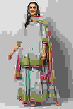 Mint Green Cotton Sharara Kurta Garara Suit Set image number 0