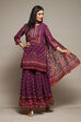 Purple Polyester Straight Printed Kurta Garara Suit Set image number 5