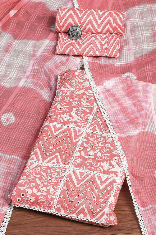 Grey Cotton Floral Printed Unstitched Suit Set image number 0
