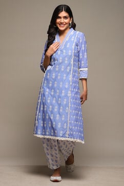Lilac Cotton Straight Embroidered Kurta image number 0