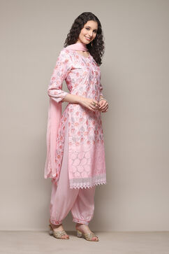 Pink Cotton Printed Unstitched Suit Set image number 7