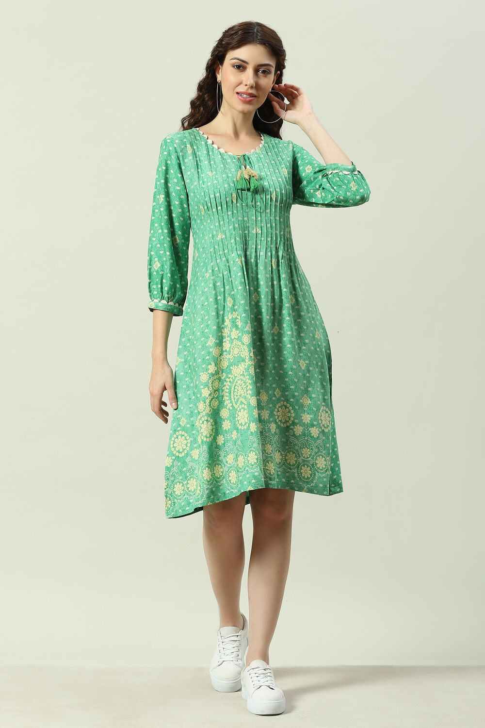 Buy Green LIVA Flared Printed Dress Kurti Mask for INR999.50