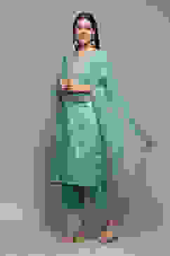 Sea Green Polyester Straight Kurta Salwar Suit Set image number 4