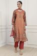 Rust Silk Blend Machine Embroidered Unstitched Suit Set image number 1
