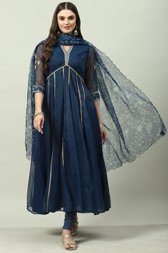 Blue Art Silk Kalidar Kurta Churidar Suit Set image number 0