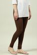Camel Cotton Blend Solid Churidar image number 3