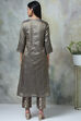 Brown Metallic Cotton Straight Kurta Pants Set image number 4
