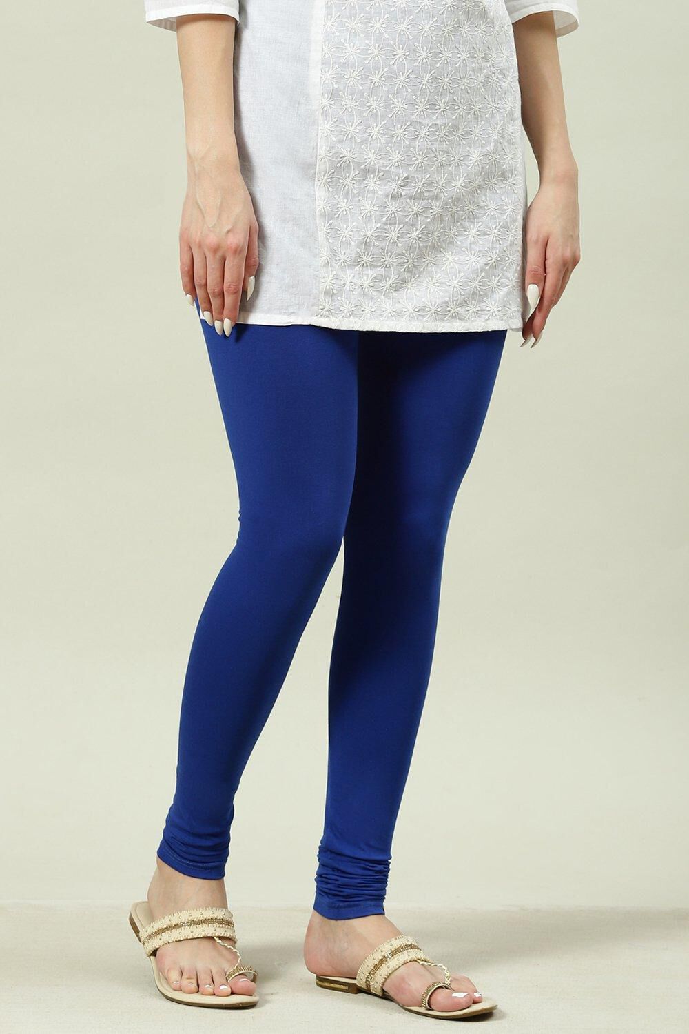 Camel Cotton Blend Solid Churidar image number 2
