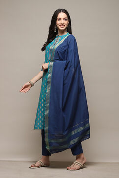 Blue Cotton Hand Embroidered Unstitched Suit Set image number 6