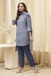 Grey & Pink Art Silk Straight Kurta Pant Suit Set image number 3
