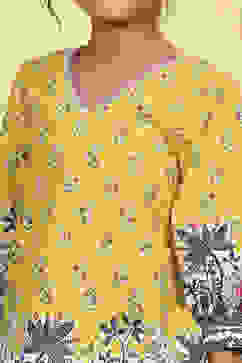 Yellow Cotton Printed A-Line Kurta Pants Set image number 1