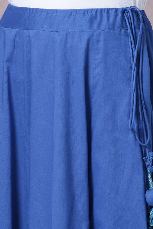 Blue Cotton Silk Front Open Kurta Skirt Suit Set image number 4