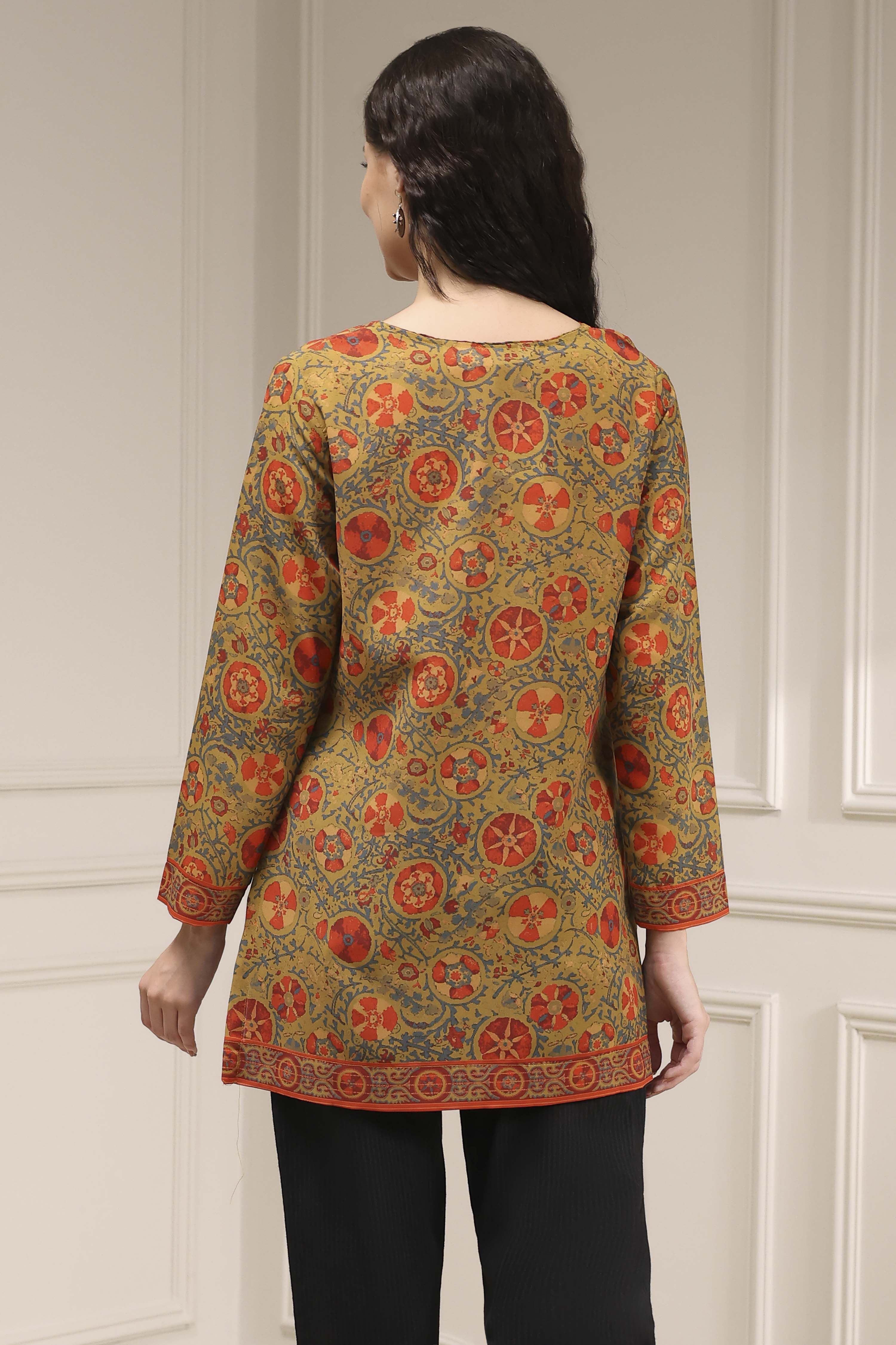 Mustard Red Polyester Straight Printed Short Kurta image number 3