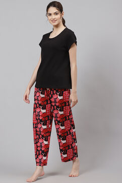 Black Straight Poly Span Three Piece Printed Sleepwear Set image number 4