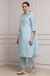 Aqua Viscose Blend Printed Straight Suit Set image number 5