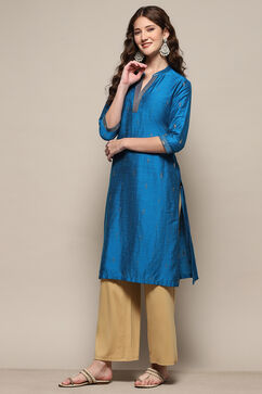 Blue Polyester Straight Kurta image number 2